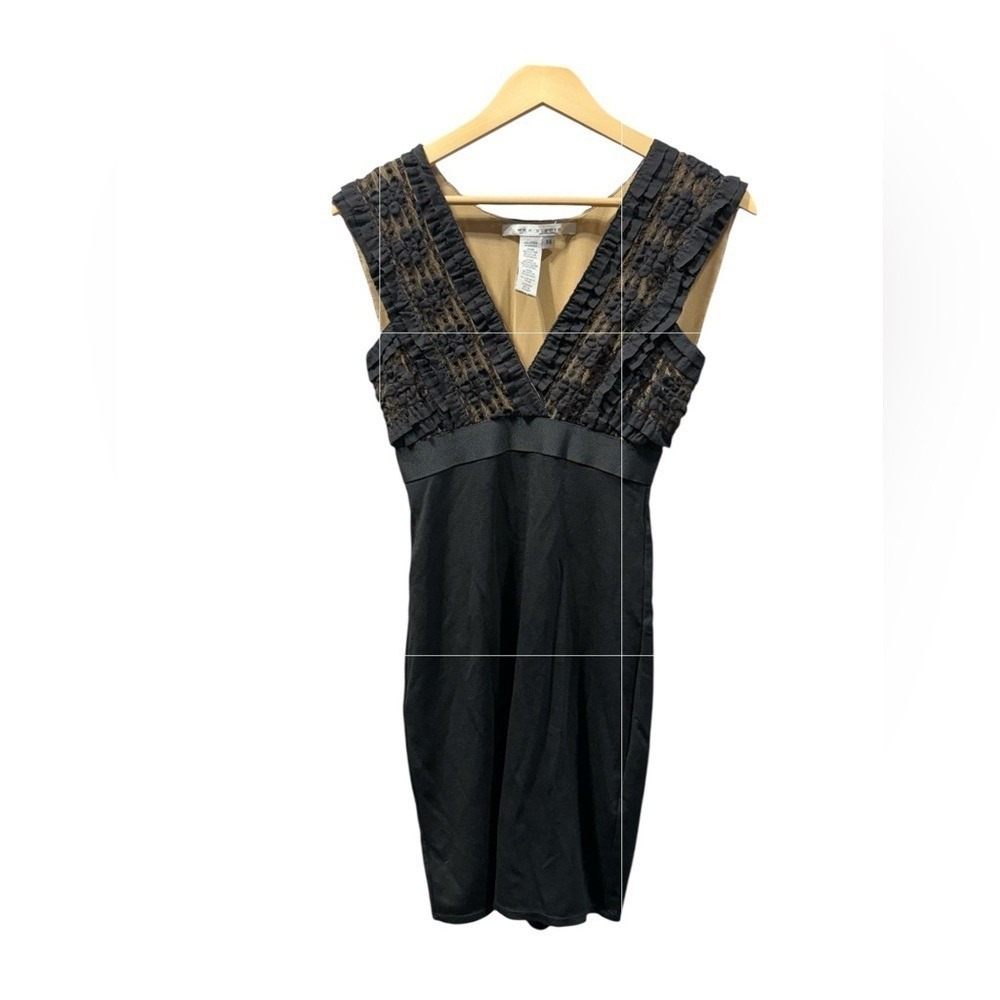 Max Studio Sheath Dress Womens XS Black Lace Ruffle V-Neck